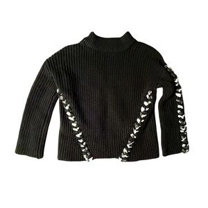 Tabala rasa Sousi Tie Sweater wool mock neck black ribbed braided M